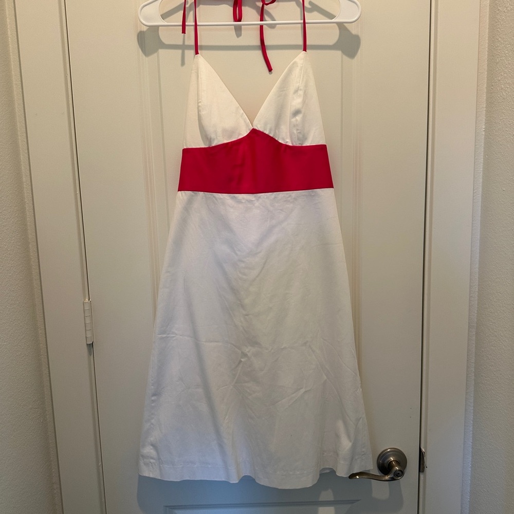 Milly of New York White Halter Dress with Pink Waistband